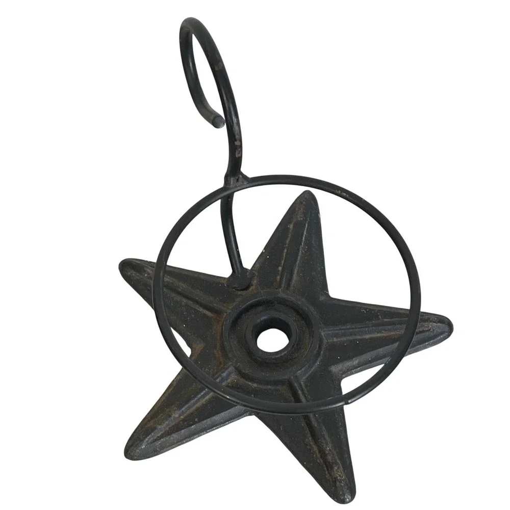 Vintage Cast Iron Star Candle‎ Holder Rustic Black Metal Pillar Candle Stand